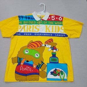 RARE VTG Fruits T Shirt Paris Kids Ponta Size L Multicolor All Over Print